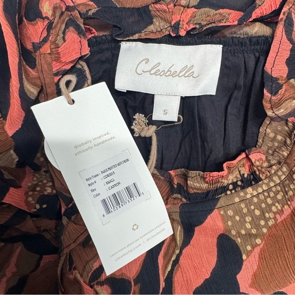 NWT Cleobella Paige Printed Midi Dress Orange Brown flutter details size S - Picture 10 of 12